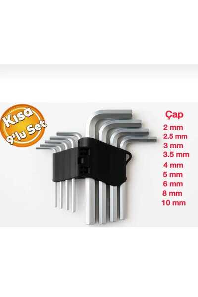 ÇEÇEN HOME Çelik 9'lu Kısa Alyan Takımı (2.0mm 2.5mm 3.0 mm 3.5 mm 4.0 mm 5.0...