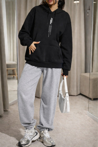 Pink Sky Unisex Vertical Printed Hooded Sweatshirt & Jogger Tracksuit Set Ove...