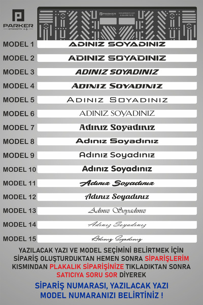 Parker Otomotiv A.Ş Parlak Beyaz Zemin Otomobil Araç Plakalık (2 Adet ) Kişiye Özel Yazılı