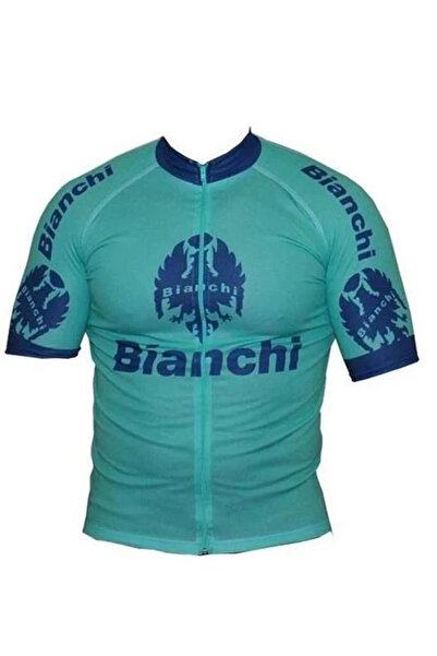 Bianchi Cycling Jersey Short Sleeve Stand Collar Zipper Celeste Size S
