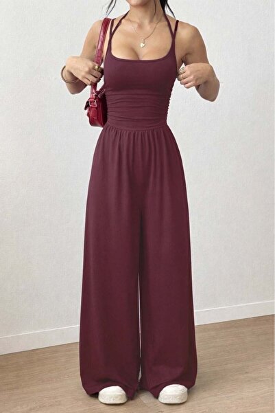 MODA Fashion askılı yuvarlak yaka uzun trend tulum