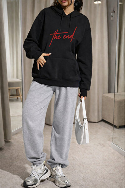 Pink Sky Unisex the End Printed Hooded Sweatshirt & Jogger Tracksuit Set Over...