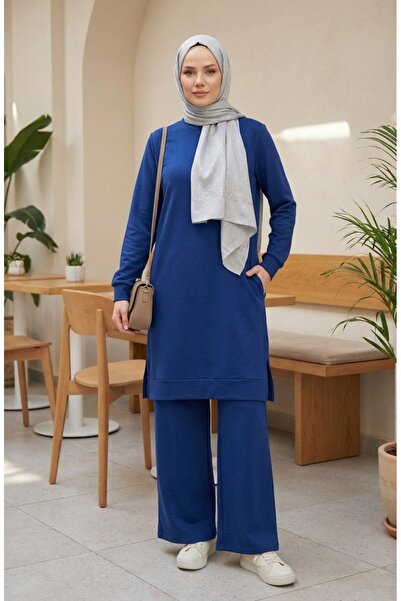 sefamerve Slit Detailed Tracksuit Set 3083-06 Cobalt