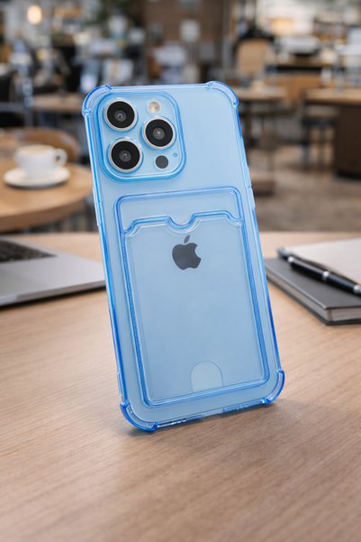 Tech&bello accessories iPhone 11 Compatible Lens Protected Shockproof Colorful Transparent Silicone Case with Card Holder