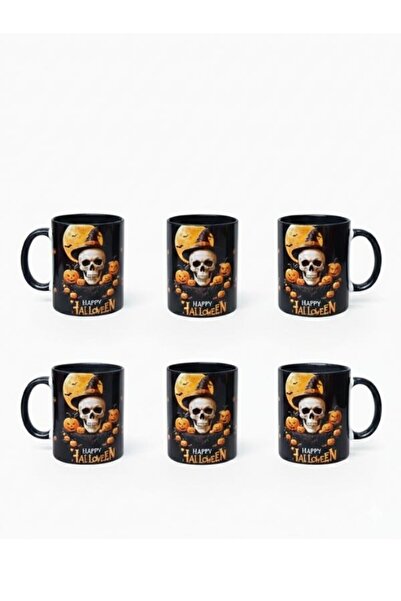 Viyalente 6-Piece 300 ml Happy Halloween Concept Porcelain Mug, Dishwasher Safe
