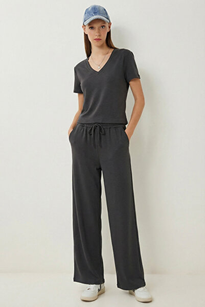 Lovelyİstanbul Comfortable Flexible Knitted Top and Bottom Set Lby0006 Anthra...