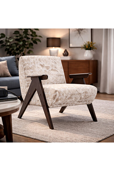 N.zone كرسي استرخاء مودرن بنقشة هندسية – تصميم عصري بإطار خشبي متين