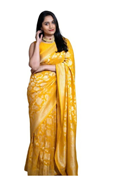 MYSMAR Yellow Banarasi Silk Saree - MAF1002 | Yellow