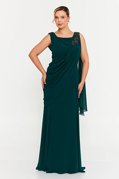 ŞEREF VURAL Women's Plus Size One Shoulder Embroidered Maxi Evening Dress 670...