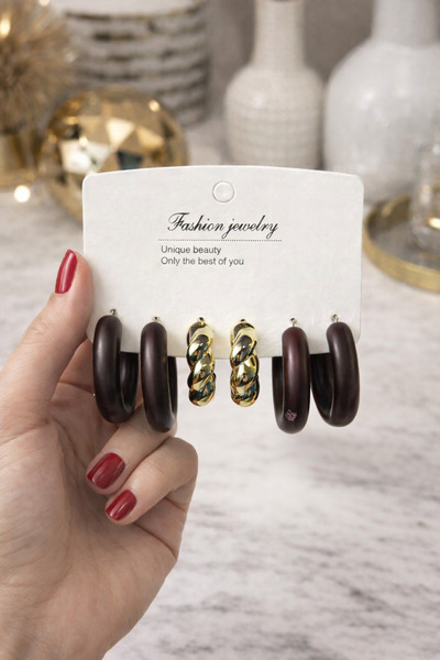 PABALAS Women's Multi Hoop Earring Set – Brown and Gold Color Stylish Earrings