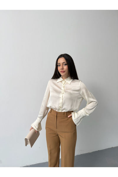 VUNTAL Satin Shirt with Flywheel Sleeve Detail
