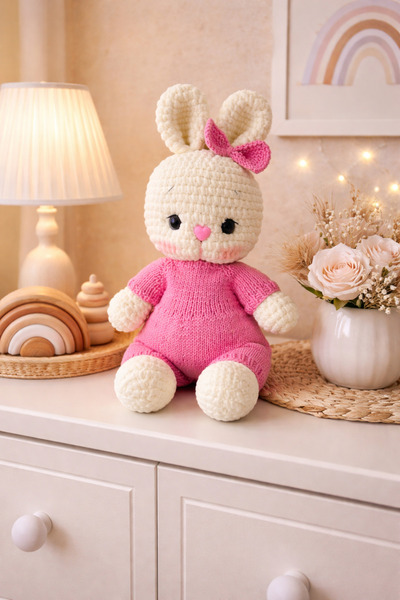 Handmade Pembiş tulumlu tavşan