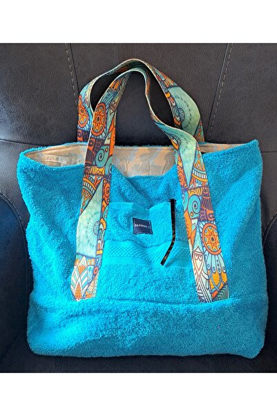 DAPHNS Tote Bag Mavi Havlu Kumaş Plaj Çantası Alışveriş Çantası Omuz Çantası