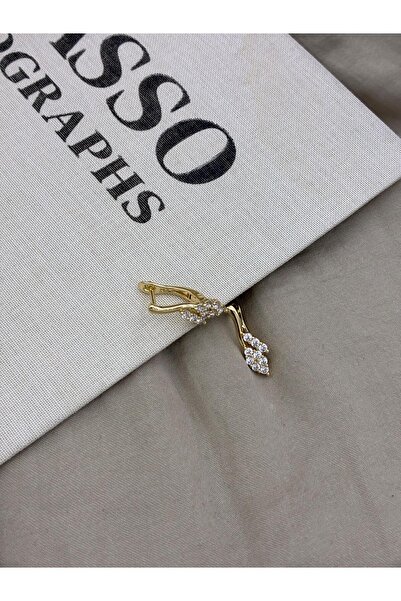 Hedef Bijuteri Gold Color Zircon Stone Asymmetric Leaf Detailed Earrings Cm125