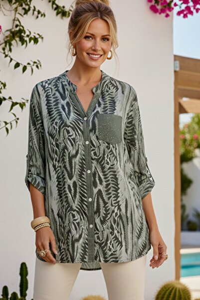 Chiccy Ιταλική μπλούζα από βισκόζη με κουμπιά, με μοτίβο παγιέτας, με μανίκια...