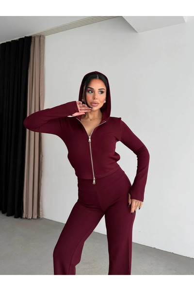 cemo Kapüşonlu Fermuarsız İkili Takım