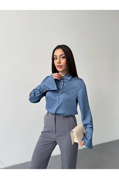VUNTAL Satin Shirt with Flywheel Sleeve Detail