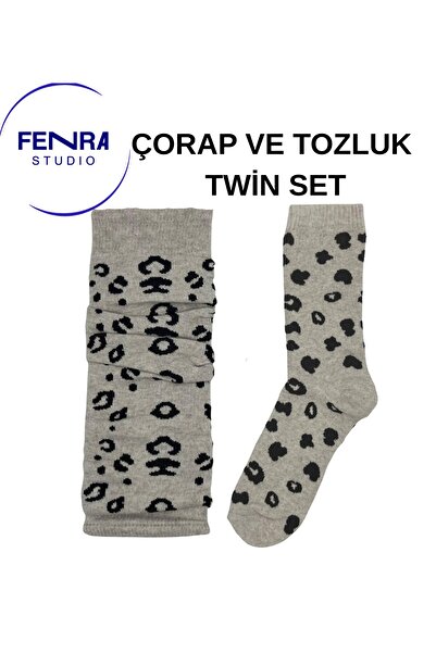 FENRA STUDIO Women's Cotton Beige Leopard Printed Set of 2 Towel Socks & Dust...