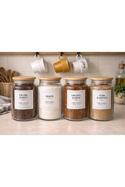 Durina Living Set of 4 630 ml Glass Jars with Wooden Lids |   Sugar Turkish F...