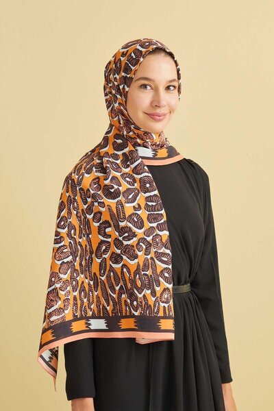 Imannoor Floş Viskon Şal - Bordür Panter - Somon