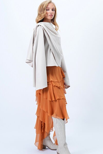 Trend Alaçatı Stili Damen-Bluse mit Stone-Fahrradkragen und selbsttuchendem D...