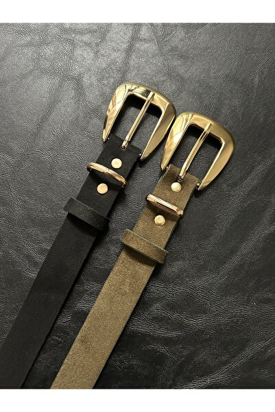 LİA KEMER 2-Pack Jewel Plain Patterned Suede Women's Gold Buckle Belt Jacket ...