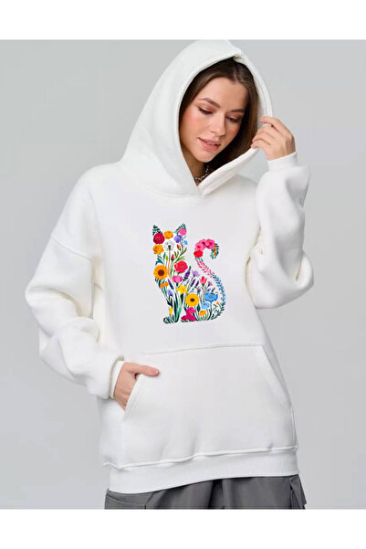 ELNOYA سويت شيرت مريح بأكمام طويلة للجنسين باللون الأبيض مكون من مطبوع خيوط م...