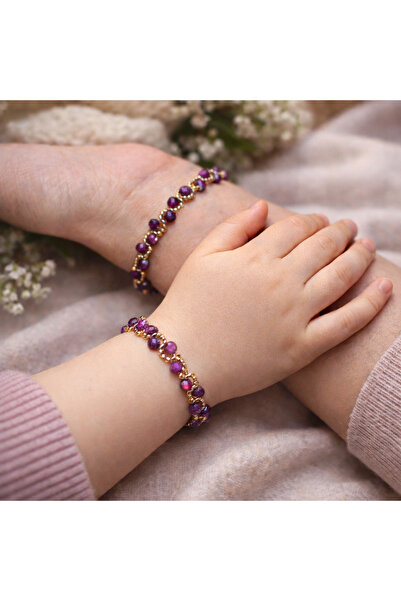 Singincraft سوار أم وابنتها من الياقوت - مزين بخرز الرمل الذهبي (منتجات مصممة...