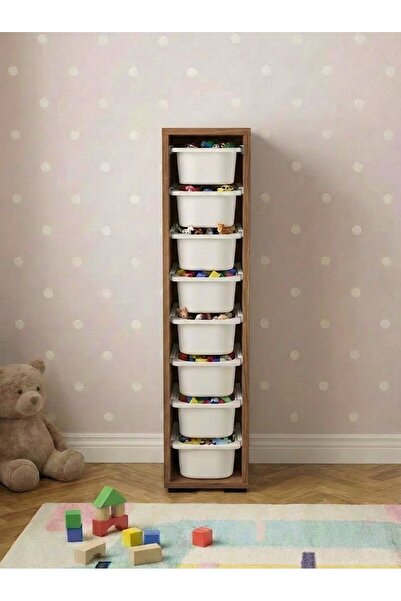 Pratico Luda 8 Mini Beyaz Sepetli Çok Amaçlı Oyuncak Dolabı Tropik Ceviz