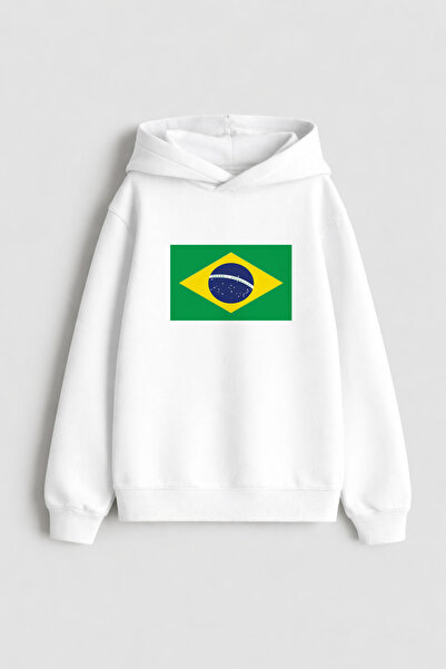 MODA Hanorac cu glugă pentru copii, alb, cu steagul Braziliei cu imprimeu tricou
