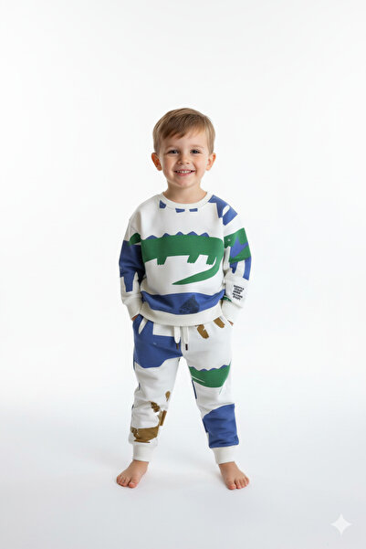 SONGÜLBERİK طقم رياضي للأطفال تمساح مطبوع مبطن بالصوف