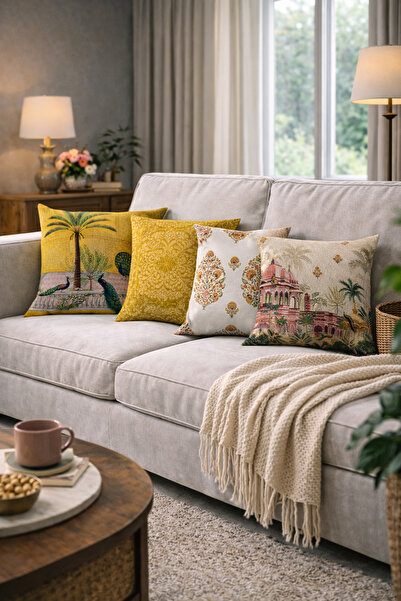 Arancione Co غطاء وسادة مزدوج الجوانب مطبوع مكون من 4 قطع 6AOD9