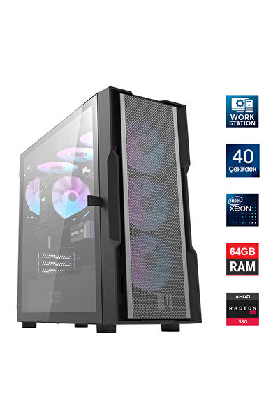 TURBOX Xeon E5 2670 v2 Çift İşlemcili 40 Çekirdek 64GB 1TB NVMe RX580 Worksta...