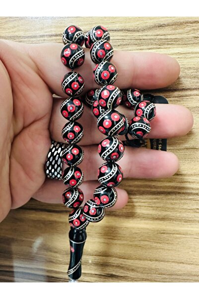 ÇELİKSİLVERTAKI Silver Coral Engraved Erzurum Oltu Prayer Beads