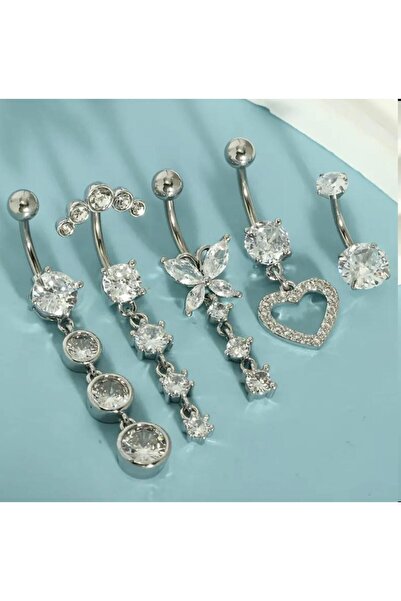 bag and shine Kalp, Kelebek ve Sallantlı 5’li Göbek Piercing Seti