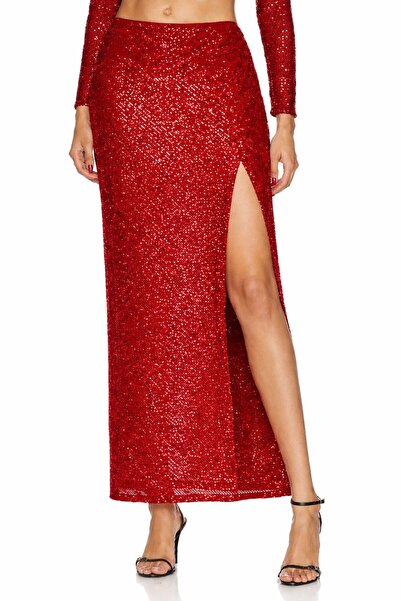 Shop Krutzo Kadın Beli Lastikli Yarım Astarlı Maxi Boy Pul Payetli Etek