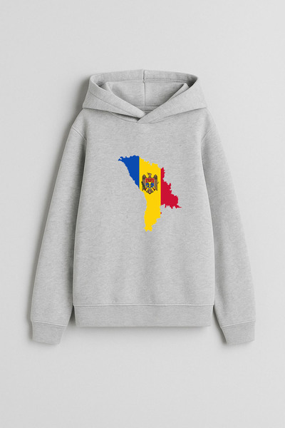 MODA Φούτερ με κουκούλα για παιδιά Moldova Flag Flag με τύπωμα σε γκρι χρώμα