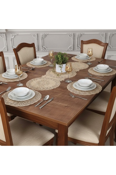 Tropikhome Amerikan Servis 8 Kişilik Supla ve Runner Set Bej Renk 9 Parça Set...