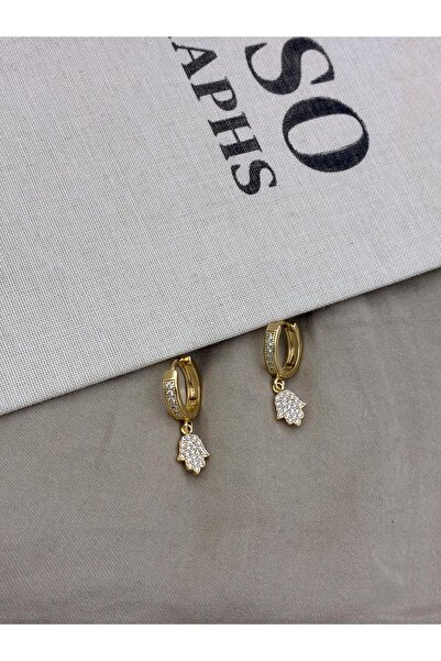 Hedef Bijuteri Gold Color Zircon Stone Fatma Ana Eli Model Earringscm116
