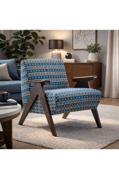 N.zone كرسي استرخاء مودرن بنقشة هندسية – تصميم عصري بإطار خشبي متين