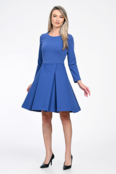 Giorgal Λαμπερό Κομψό Φόρεμα με Πιέτες, Μπλε OFELIA