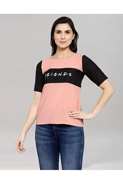 iza Peach Colored Crepe Digital Printed Top