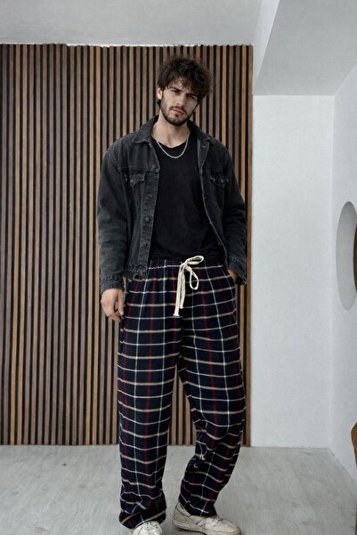 RE7EDİ Larci̇vert Red White Plaid Fabric Trackpants Unisex