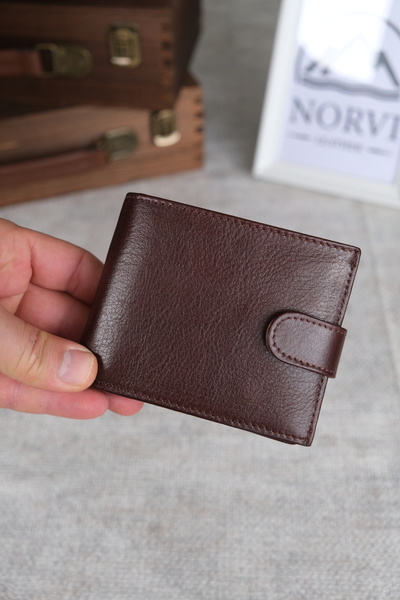 Norvi Leather Horizontal Genuine Leather Wallet with Snap Fastener Zipper and...