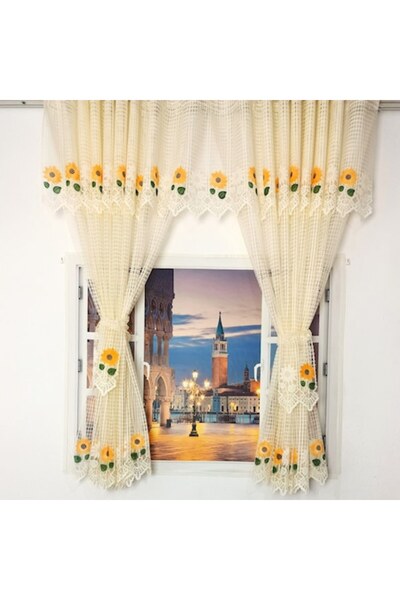 TREI STEJARI Three Oaks Curtain Set, kitchen model 051136, 400 cm x 160 H, cream