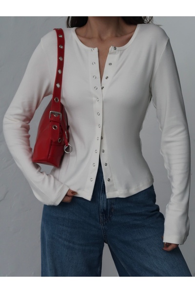 Paw Garage Women's Long Sleeve Blouse with Snap Detail