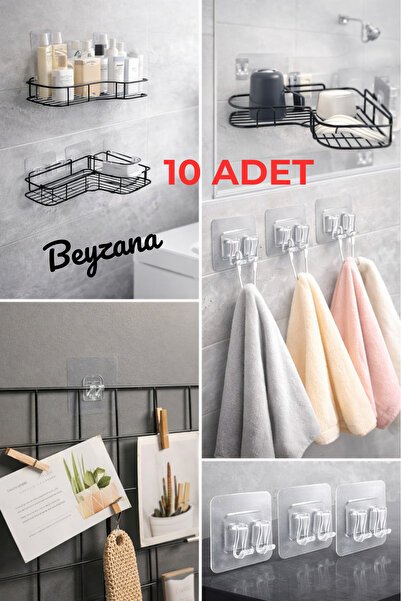 BEYZANA 10 Adet Güçlü Kendinden Yapışkanlı Raf Çerçeve Tutucu Kanca Askı