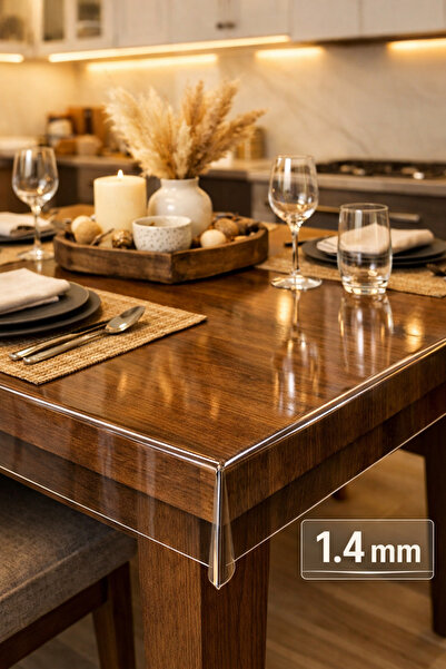 SONİKON LİNE Kalın Şeffaf Pvc Masa Örtüsü, 1,4 mm, Kaymaz Taban, Dayanıklı, H...