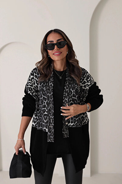 aura7 collection Women's Clothing Knitwear and Denim Leopard-Black Trend Over...