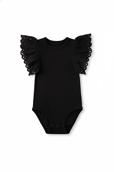 SONGÜLBERİK Girl's Black Lace Sleeve Bodysuit